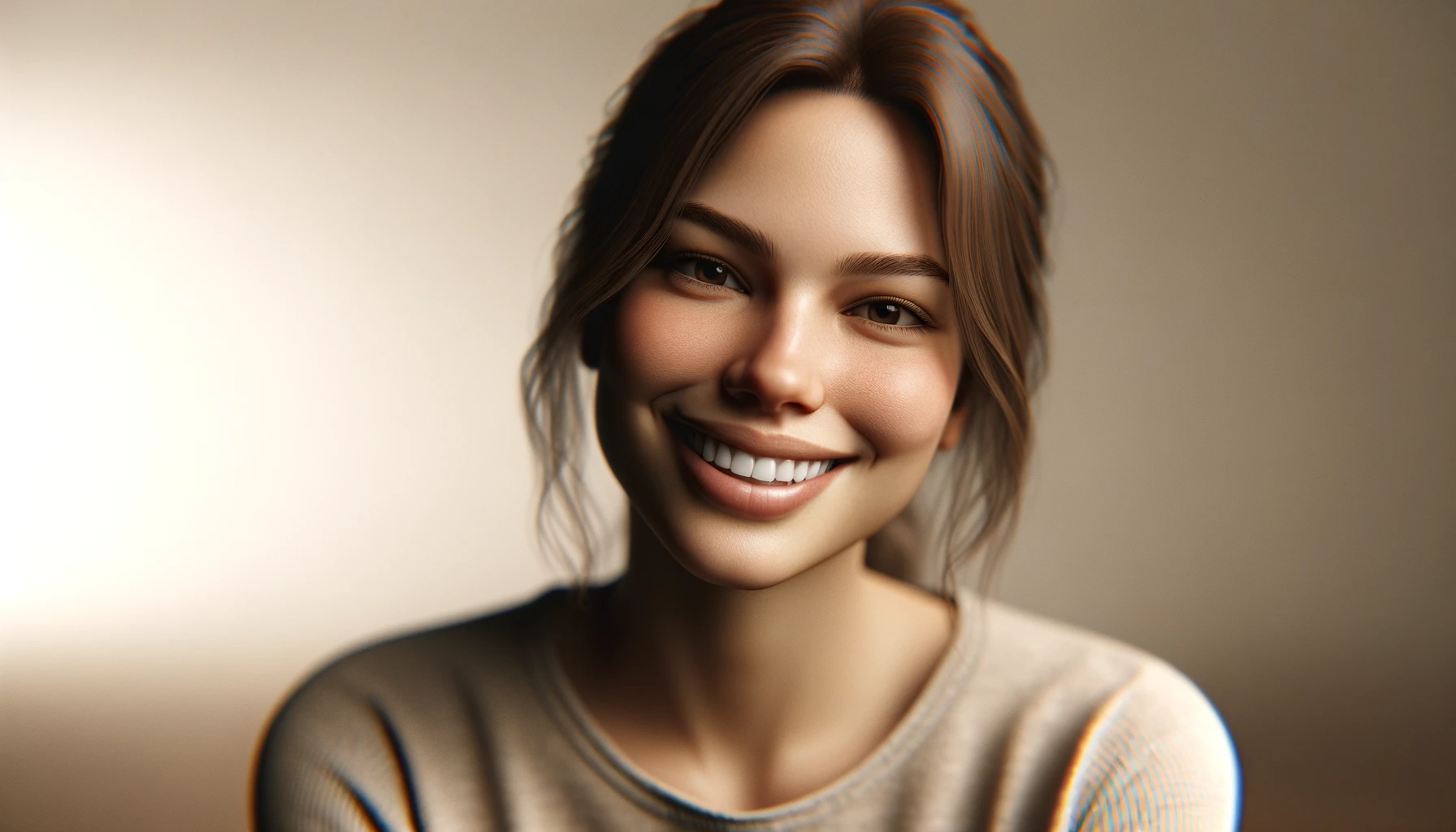 a smiling young woman. She exudes happiness and confidence after liposuction in Turkey.