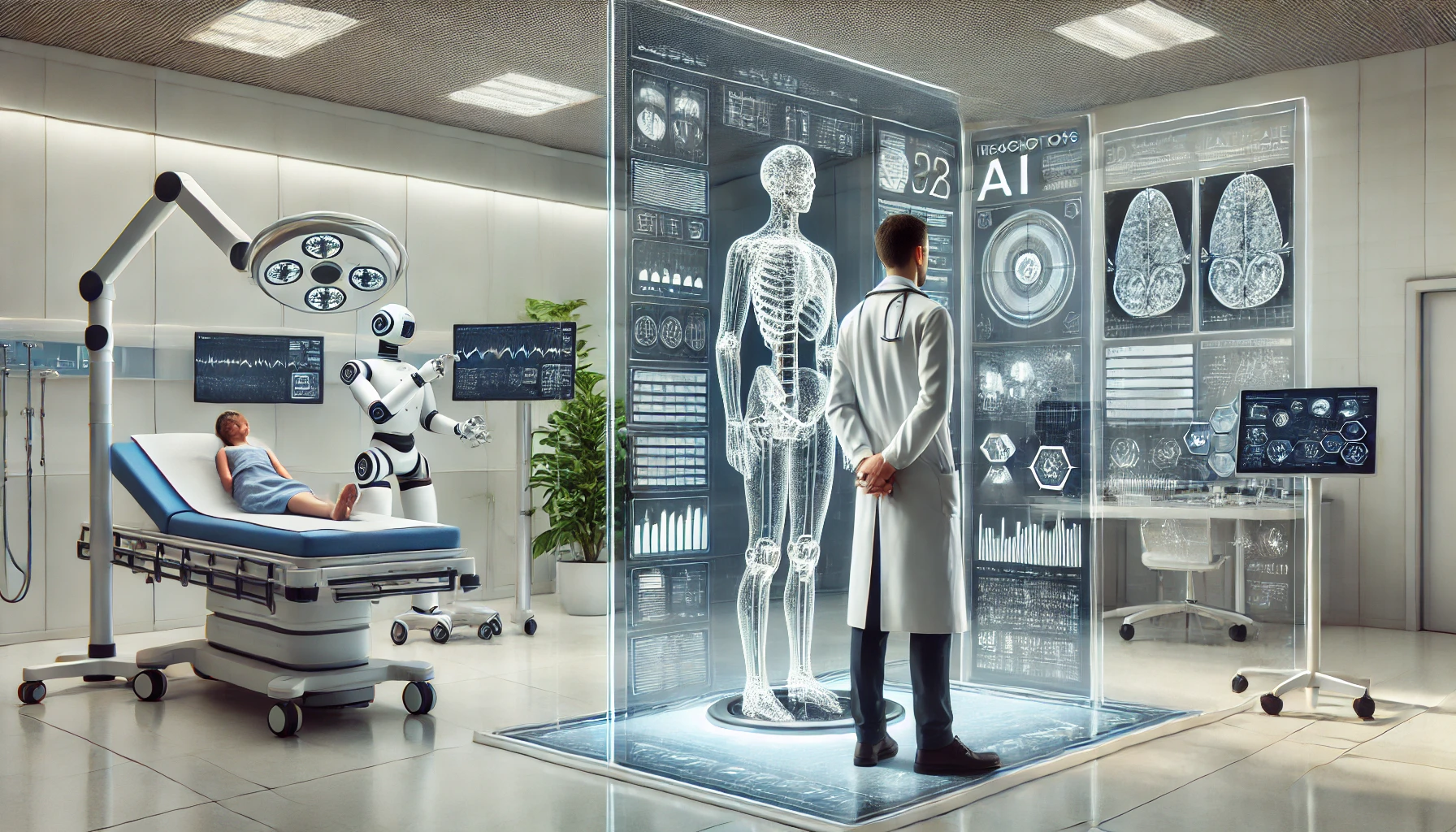a modern healthcare environment with advanced AI technology.